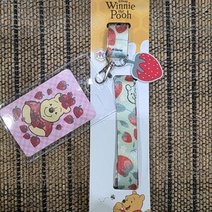 Disney Winnie the Pooh Strawberry Lanyard & Card Holder - Green/Red